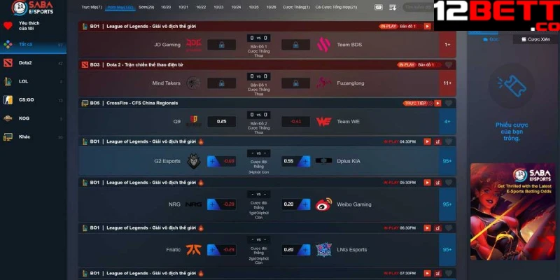 Cách đặt cược Esports chi tiết tại 12Bet